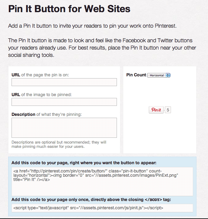 Screen shot of adding pin it button 
