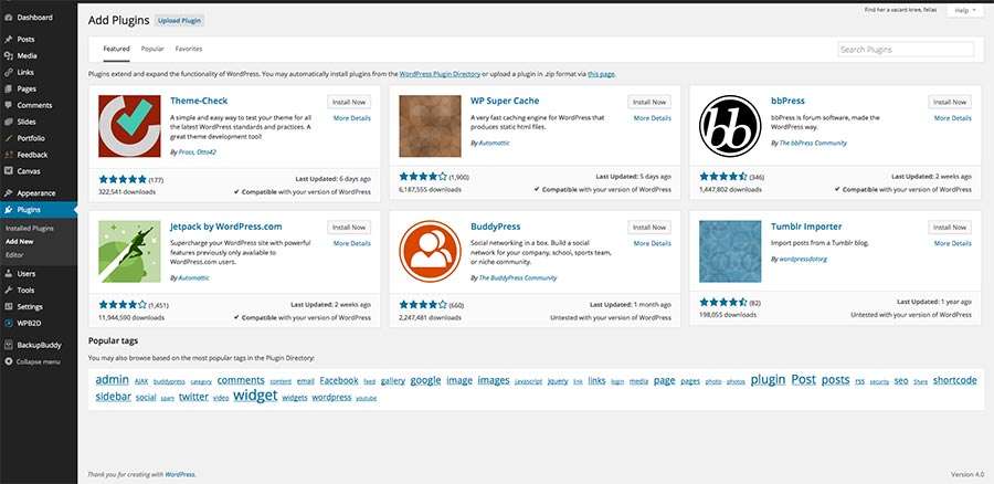 WordPress 4.0 plugins browser